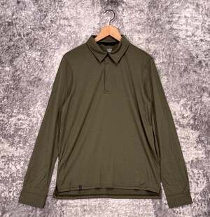 QOR Polo Shirt Small Mens Green Merino Wool Blend Long Sleeve